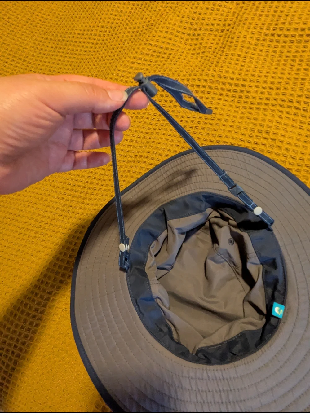 Sunday Kids Sun Hat in Gray, Blue, Orange Bird Print